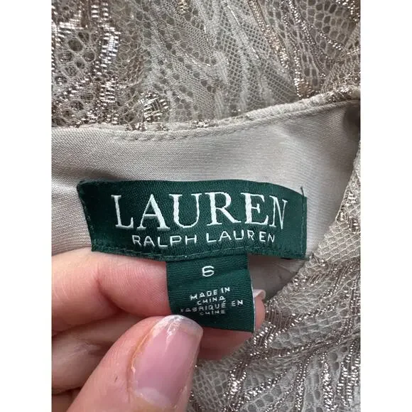 Ralph Lauren Dress Fully Lined Lace Sheath Sleeveless Women's 6 Gold Metallic - Picture 2 of 10